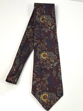 Valentino Men’s Cravatte Silk Tie Burgundy Floral Dress Formal Made In Italy